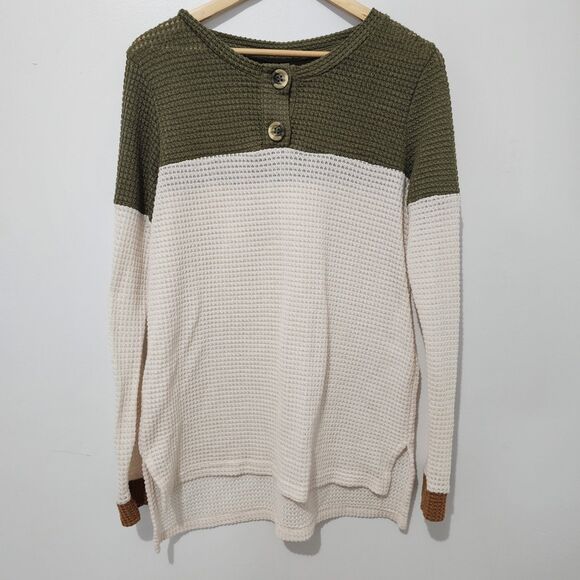 Daytrip - Sweater Waffle Knit - Size M - Cream Green Copper Colorblock - Picture 2 of 10